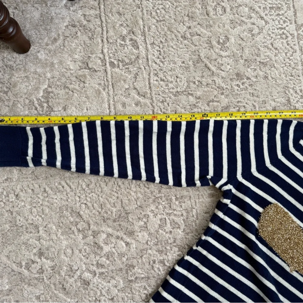 Talbots EUC Striped Metallic Whale Knit Pullover Sweater Navy White Gold M - Picture 5 of 12